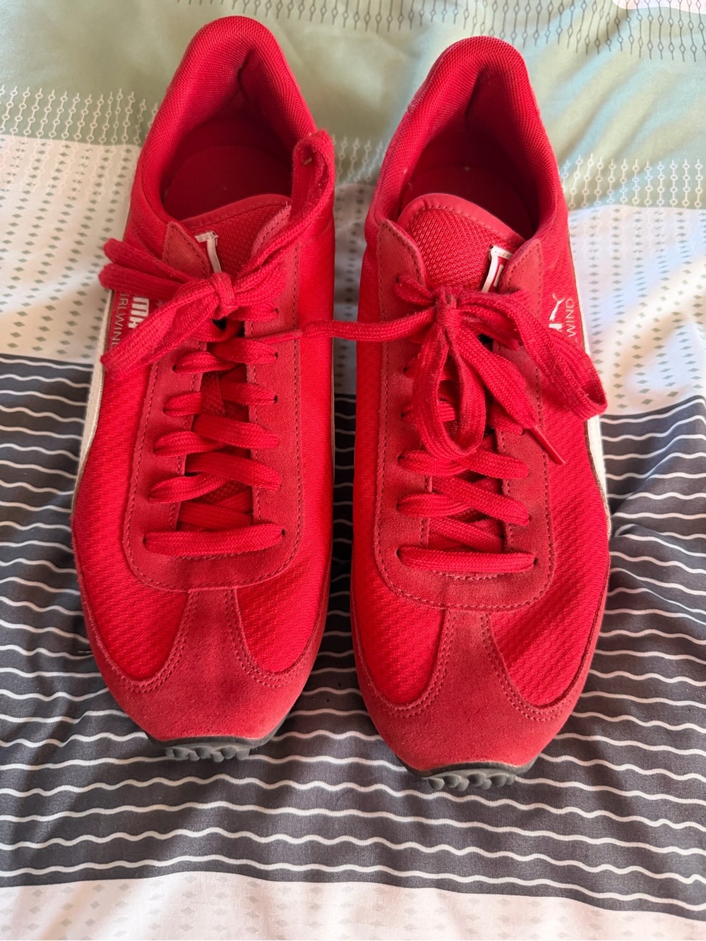 Puma Red Low-Top Mesh & Suede Sneakers